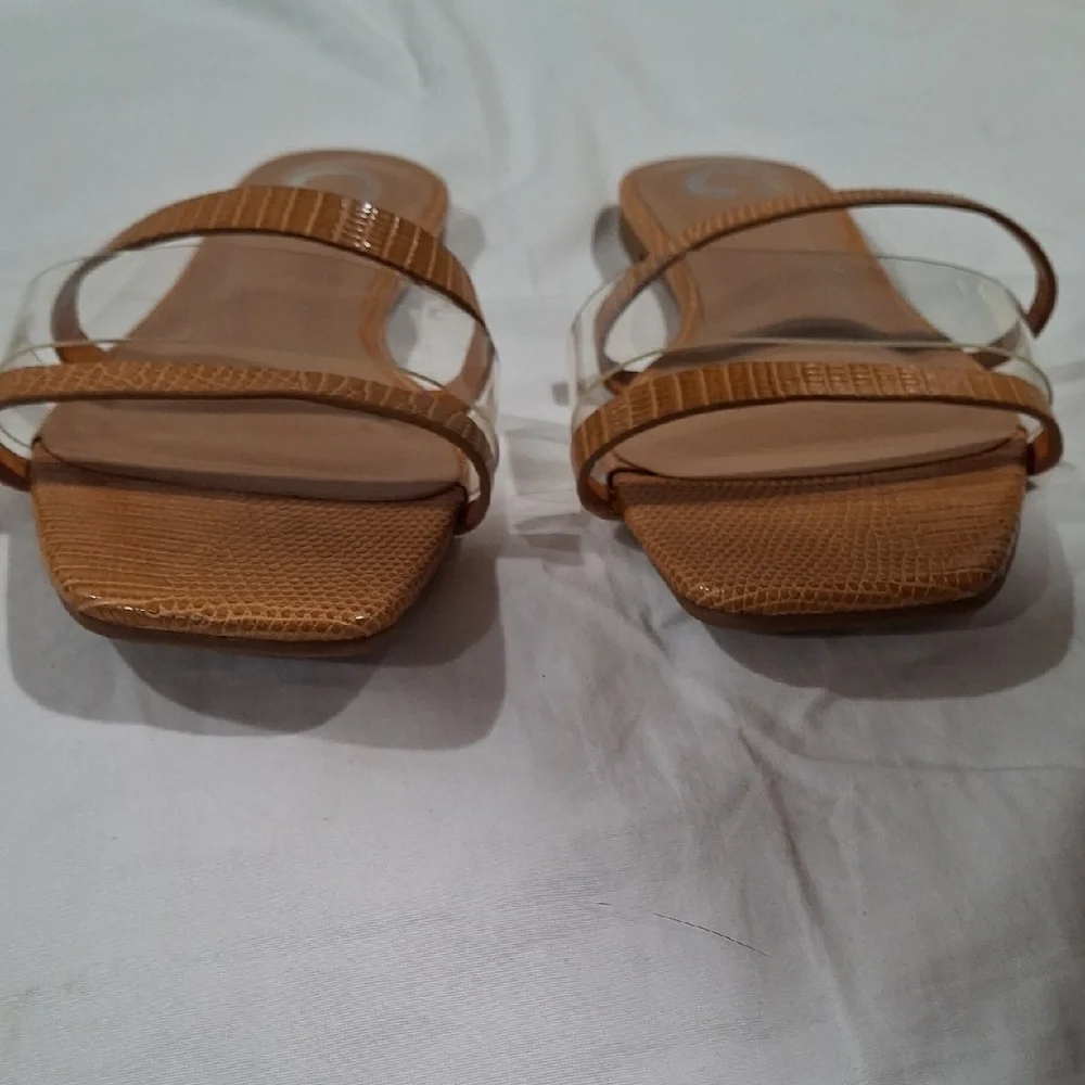 Journee Collection Tan Sandals with Clear Straps Size 8